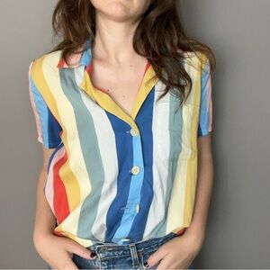 Reformation Palma Rainbow Button Down Shirt. Medium.